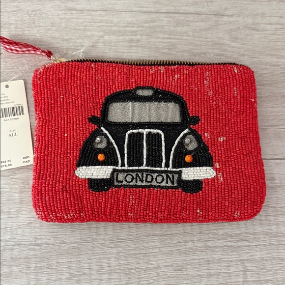 Anthropologie Red and Silver Beaded London Bus Pouch NWT - Picture 2 of 4